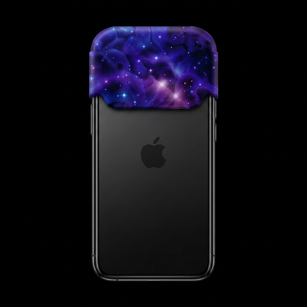Detail of CAM SHIELD silicone band installed on a smartphone